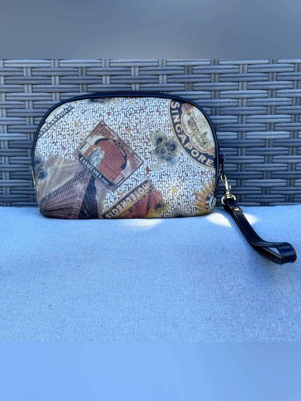 Vintage Allan Edward Travel Print Cosmetic Bag Wristlet